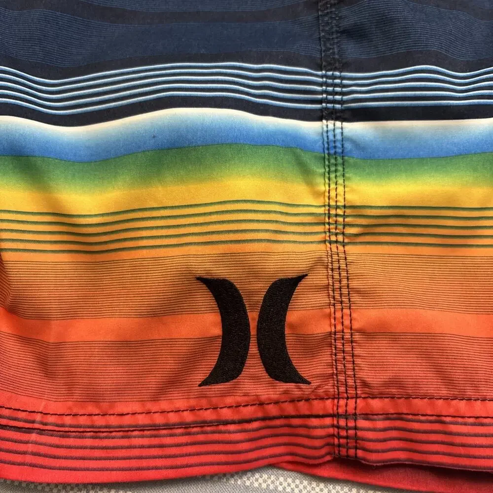 Hurley Board Swim Trunks Shorts Colorful Striped Logo Pocket Tie - Picture 11 of 11